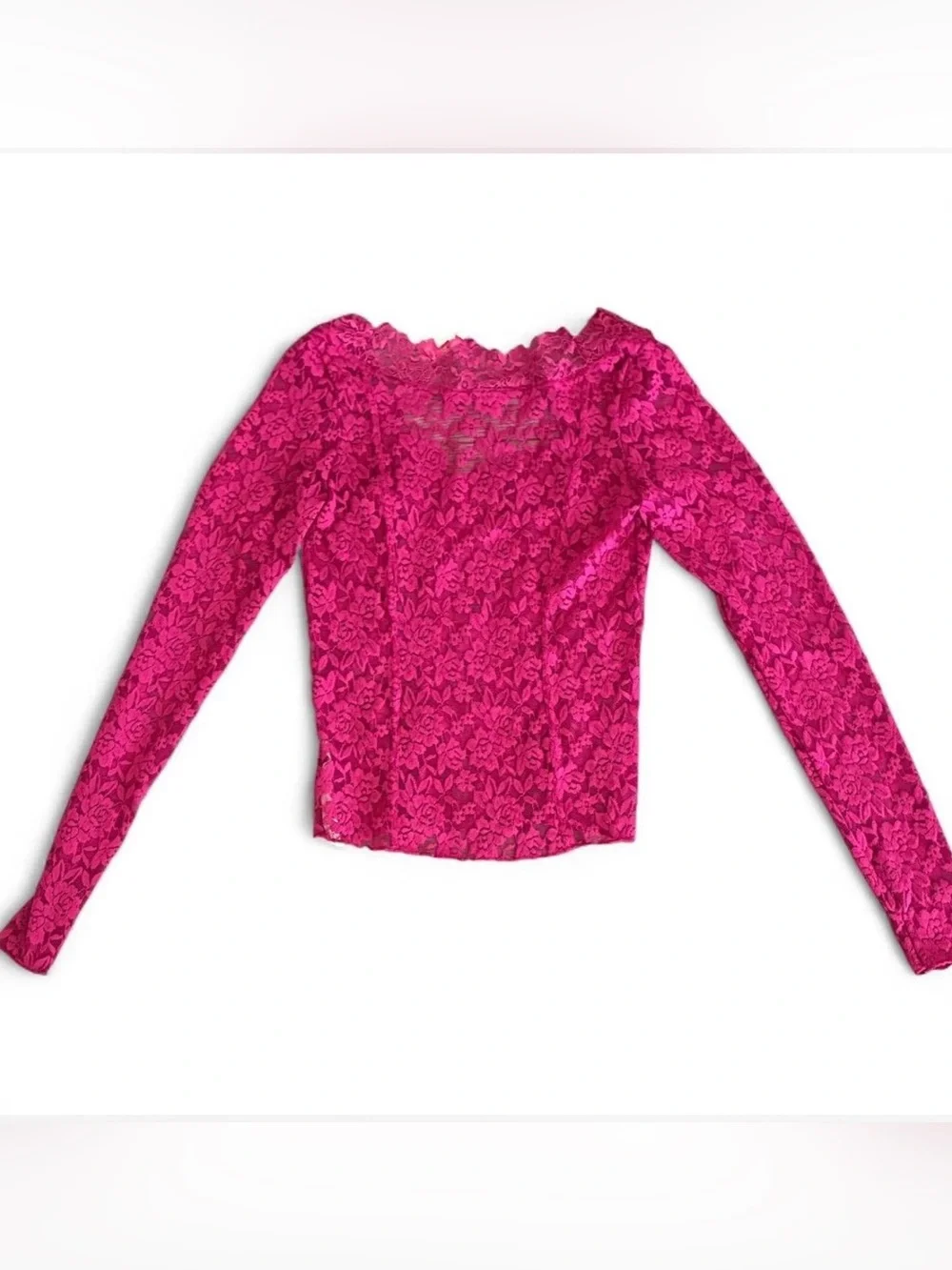 Free People Pink Floral Lace Long-Sleeve V-Neck Top